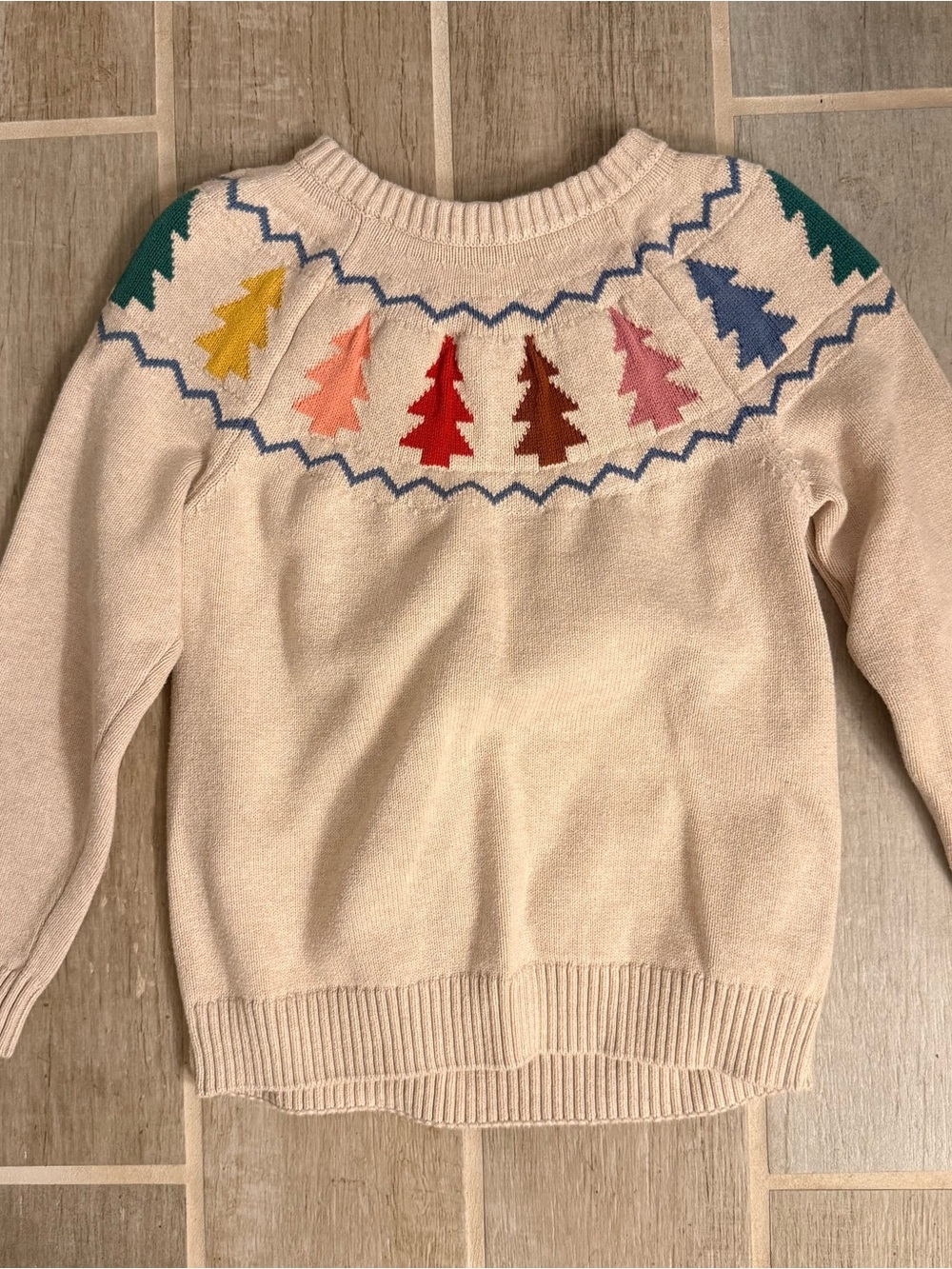 Hanna Andersson Cream Sweater with Multicolor Tree Yoke